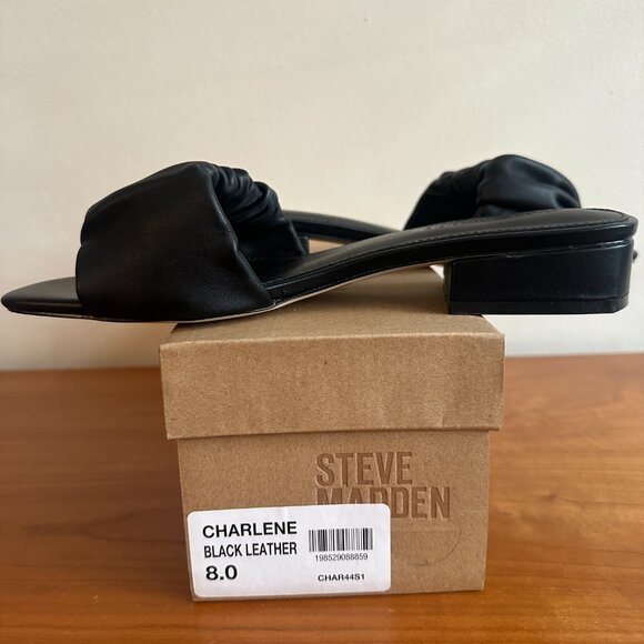 Steve Madden black leather slide. Worn once. Size 8. - Picture 8 of 8